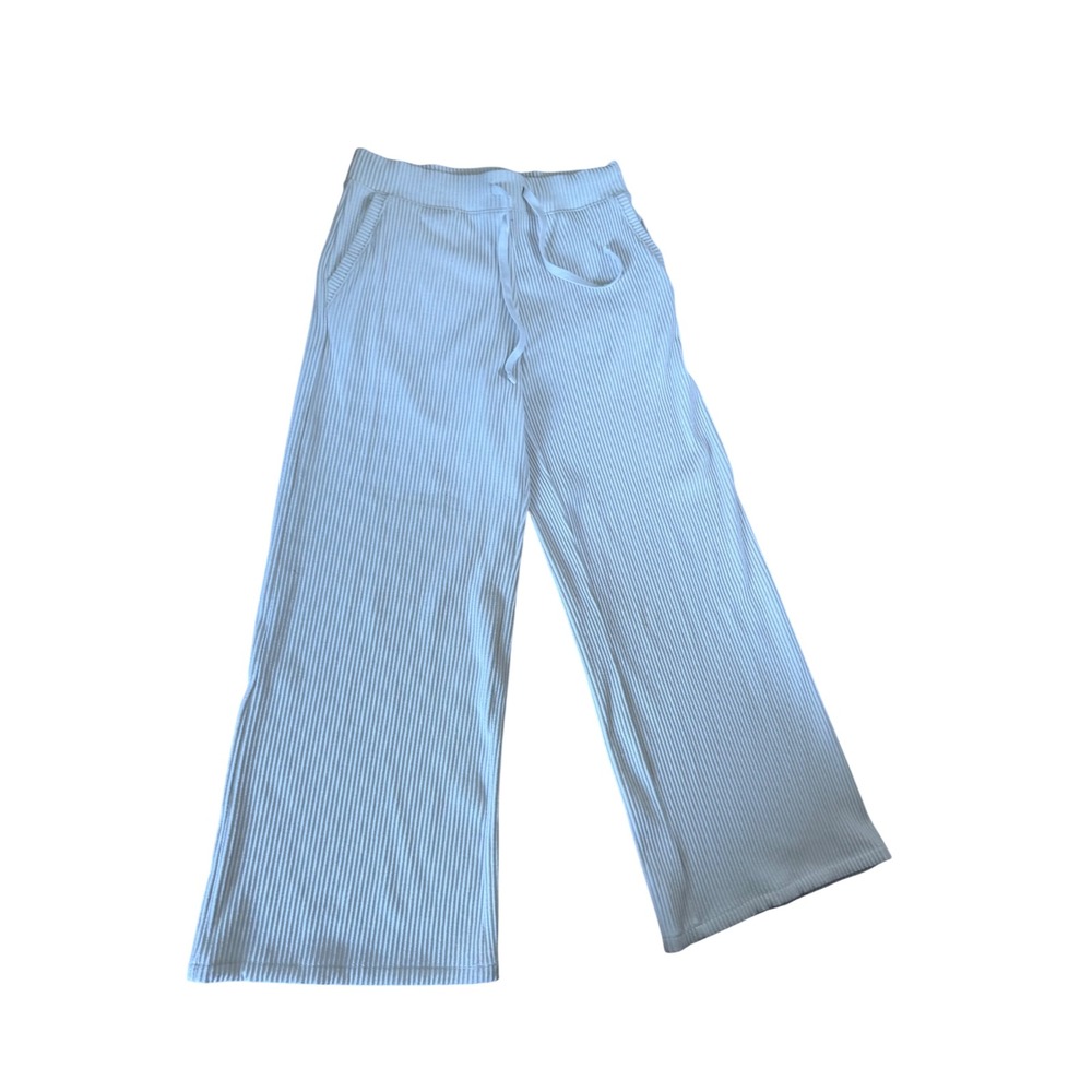 Haven Well Within Cream Ribbed Wide Leg Lounge Pants Drawstring Pockets Medium